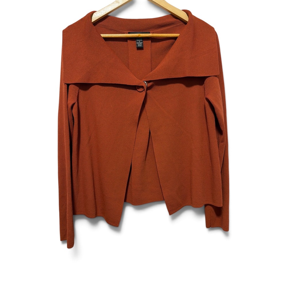 Cable & Gauge Orange Portrait Collar Single Button Knit Cardigan Pleated Back